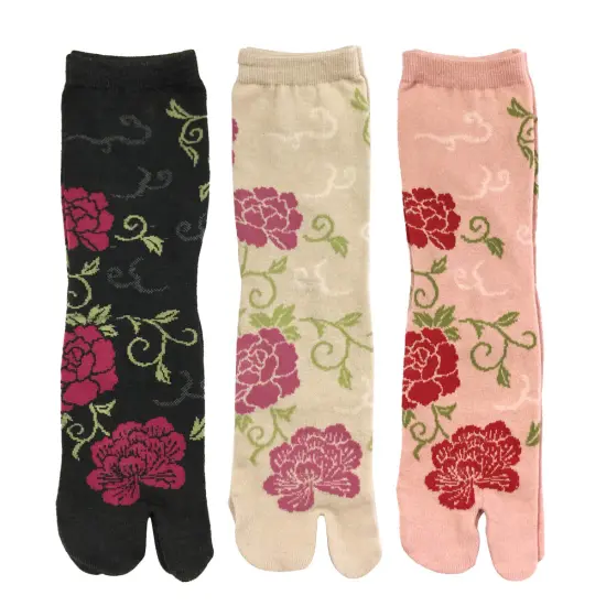 Wrapables Tabi Flip-Flop Socks (Set of 3), Rose & Peony, Black, Beige, Pink {1}