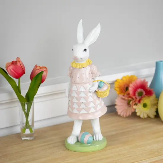 Northlight Girl Bunny with Easter Basket Outdoor Garden Statue - 12" Pink {3}