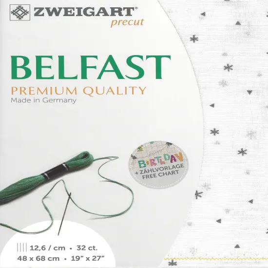 Precut Zweigart Belfast Sparkle 32 count Dark Grey Sparkle on White Linen {1}