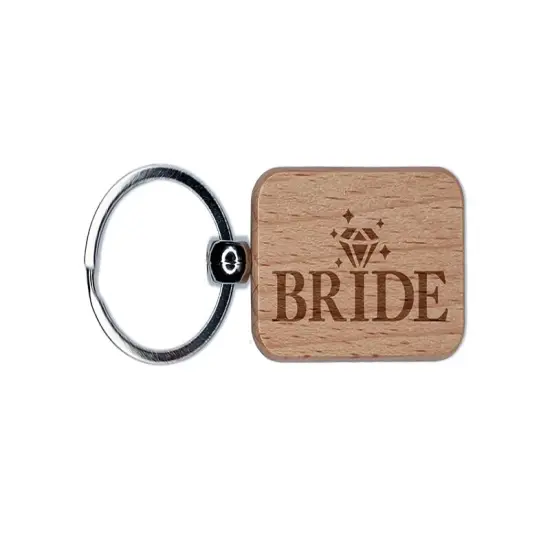 Bride Diamond Detail Wedding Love Engraved Wood Rectangle Keychain Tag Charm {1}