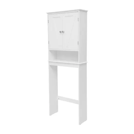 Merrick Lane Delilah Over the Toilet Bathroom Organizer with Shelves and Magnetic Closure Doors White {1}