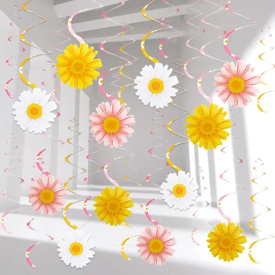 24 Pieces Daisy Hanging Swirls Decorations Boho Groovy Party Decorations Spring Flower Birthday Party Decorations Retro Hippie Party Ceiling Decorations for Classroom Office Mother Day Decor {3}