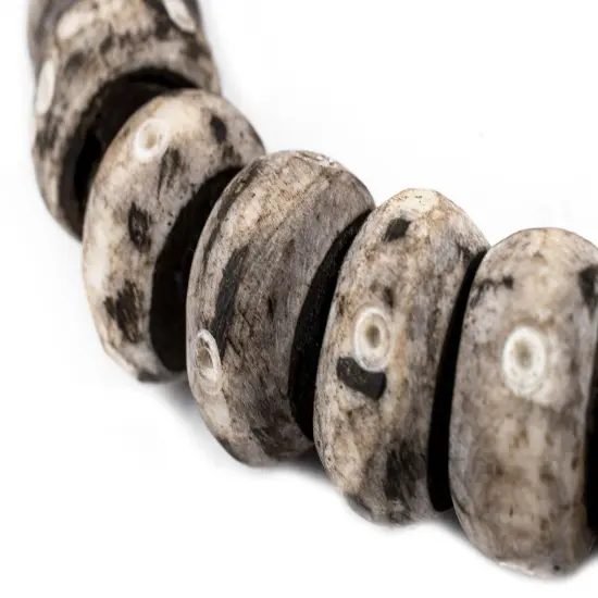 The Bead Chest Carved Eye Grey Bone Beads (Large) {4}