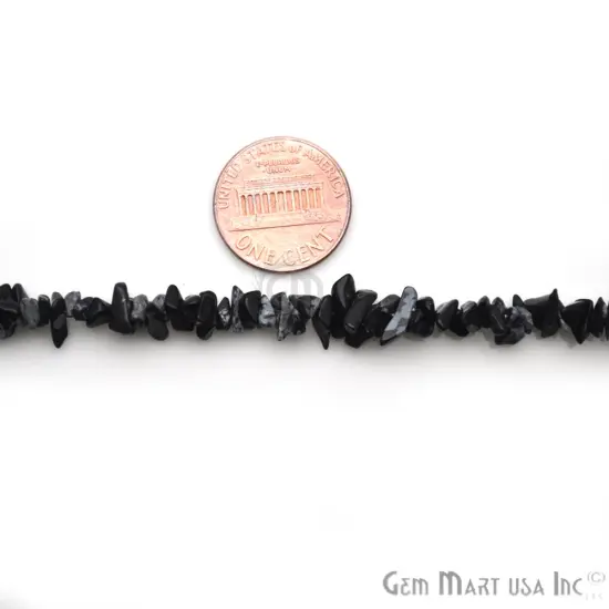 Black Obsidian Chip Beads, 34 Inch, Natural Chip Strands, Drilled Strung Nugget Beads, 3-7mm, Polished, GemMartUSA (CHBO-70001) {2}