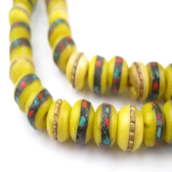 The Bead Chest Mala Meditation Beads - 108 Inlaid Prayer Beads for Yoga, Necklace, Jewelry (8mm, Yellow Bone) {1}