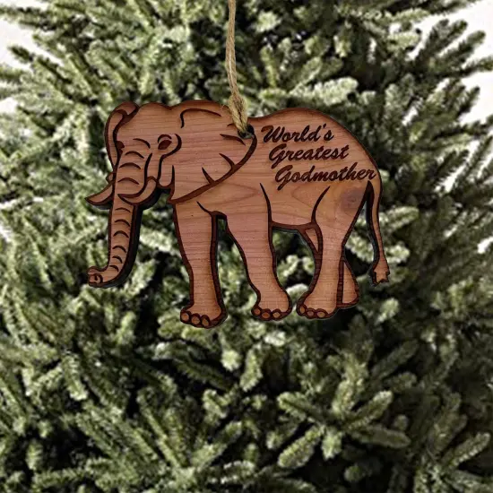 Elephant Worlds Greatest Godmother - Cedar Ornament {2}