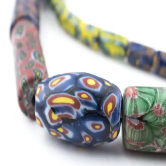 The Bead Chest Venetian-Inspired Millefiori Trade Beads 12mm Indonesia Multicolor Cylinder Glass Large Hole 30 Inch Strand {1}