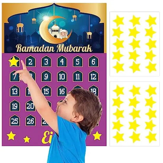 Funnlot Ramadan Decorations Ramadan Calendar Eid Calendar Countdown Calendar 2022 Ramadan Calendar Eid Calender Activities for Kids with 30 Reusable Stars Ramadan Mubarak Decor {1}
