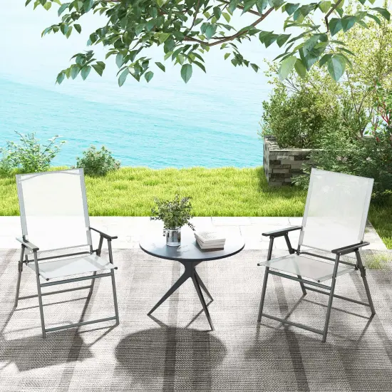 Costway 4pcs Patio Folding Portable Dining Chairs Metal Frame Armrests Garden Black/Grey/White {2}