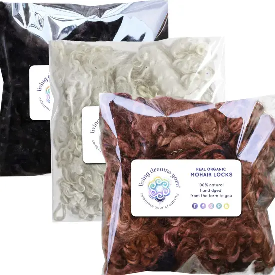 REAL MOHAIR LOCKS - 3 PACK. Organic Hand-Dyed Curly Wool for Rooting Doll Hair, Felting, Blending, Spinning {3}