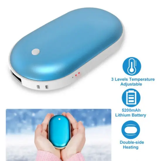 Rechargeable Hand Warmers Hot Hands 5200mAh Heated Electric Heater Power Bank Blue {4}