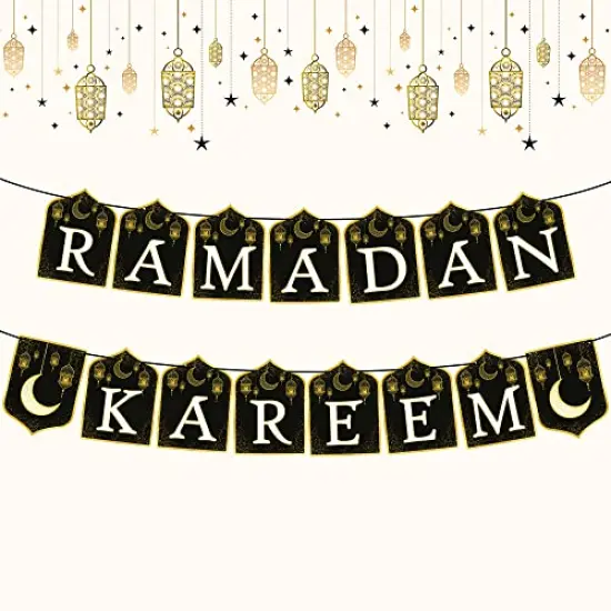 Ramadan Kareem Banner for Ramadan Decorations - 10 Feet, No DIY | Ramadan Mubarak Banner for Ramadan Decorations for Home | Ramadan Banner for Eid Decorations | Black and Gold Ramadan Decor {4}