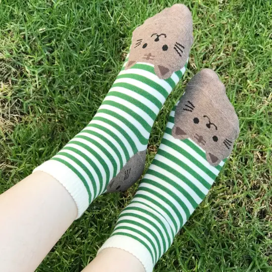 Wrapables Novelty Animal Print Crew Socks (Set of 5), Cats and Stripes {3}