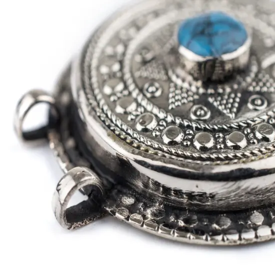 The Bead Chest Turquoise-Inlaid Afghan Tribal Pendant (42x46mm) {4}