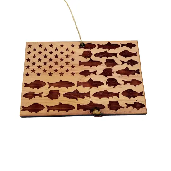 Fish Flag - Cedar Ornament {1}
