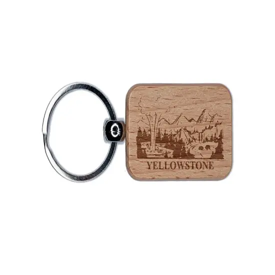 National Park Yellowstone Engraved Wood Rectangle Keychain Tag Charm {1}