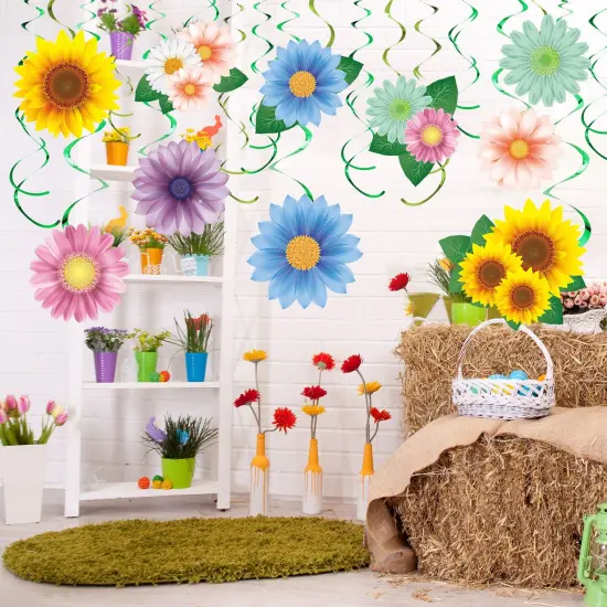 30 Pieces Flowers Butterfly Hanging Swirl Decorations, Spring Summer Sunflower Baby Shower Decor for Women Kids Birthday Easter Party Baby Shower Mother's Day Wedding Supplies (Flower) {3}