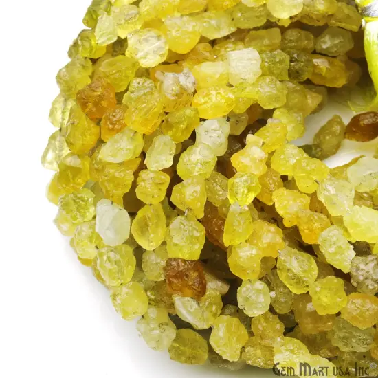 Lemon Topaz Rough Nugget Chunks, Natural Gemstone Beads, Drilled Raw Strands, 7x5mm (Approx), 8 inch, GemMartUSA (DRLT-70052) {4}