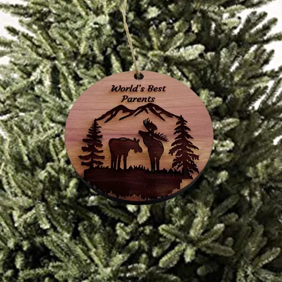 Worlds Best Parents Moose Couple - Cedar Ornament {2}