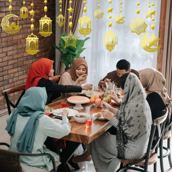24 Pieces Islamic Star Moon Lantern Ramadan Garland Eid Decoration Streamer Ramadan Mubarak Party Banner Backdrop Shining Hanging Wall Decorations for Home Wedding Decor Islam Party(Gold) {5}