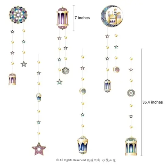 Purple Blue Gold Ramadan Mubarak Garland Kit Lantern Crescent Moon Star EID Party Decoration Hanging EID Banner Streamer Decorations Islamic Birthday Bday Wedding Party Supplies {1}