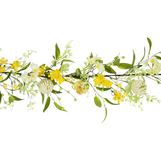 Northlight Berry and Thistle Floral Spring Garland - 5' - Yellow {4}