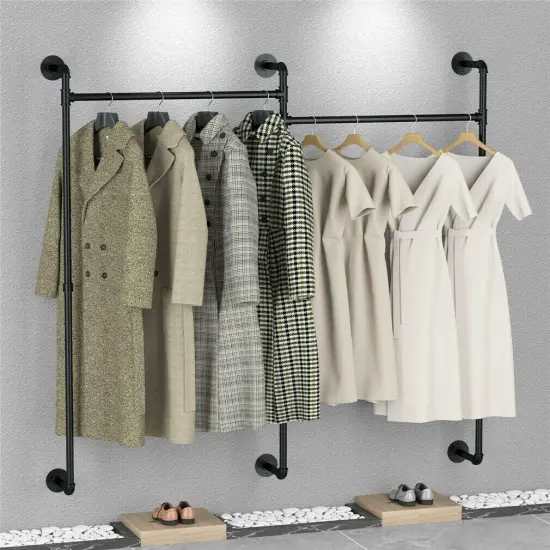 Industrial Pipe Metal Clothes Rail Heavy Duty Garment Hanging Rack Open Wardrobe {2}