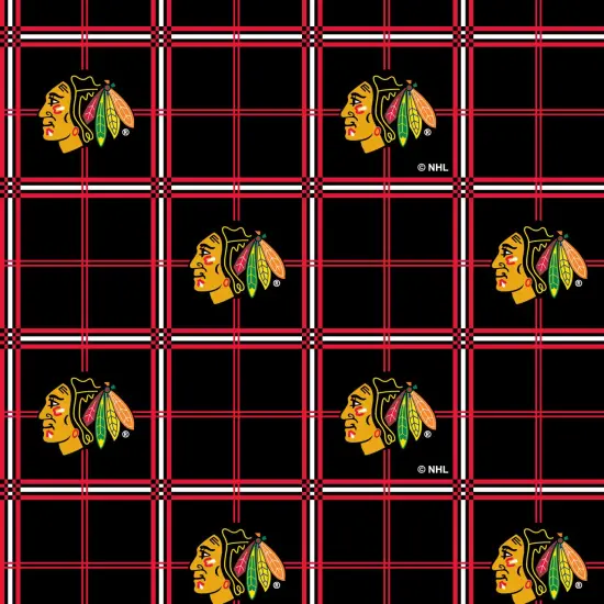 Sykel Enterprises NHL Team Cotton Flannel Fabric-Chicago Blackhawks Plaid Flannel Fabric {1}