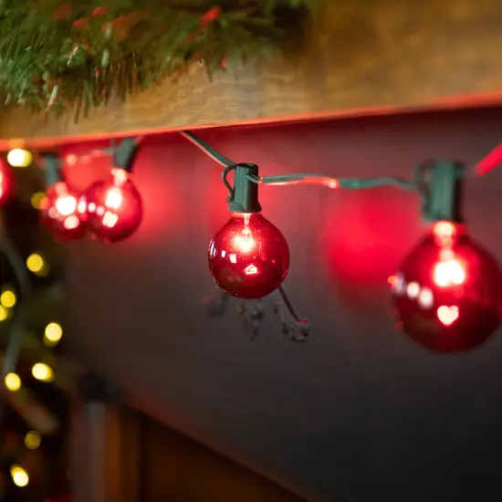 Northlight G50 Globe Indoor Outdoor Patio Light Set - Red - 9' Green Wire - 10ct {4}