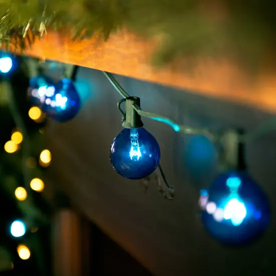 Northlight G50 Globe Indoor Outdoor Patio Light Set - Blue - 9' Green Wire - 10ct {4}