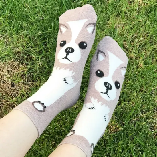 Wrapables Novelty Animal Print Crew Socks (Set of 5), Adorable Puppy Face {3}