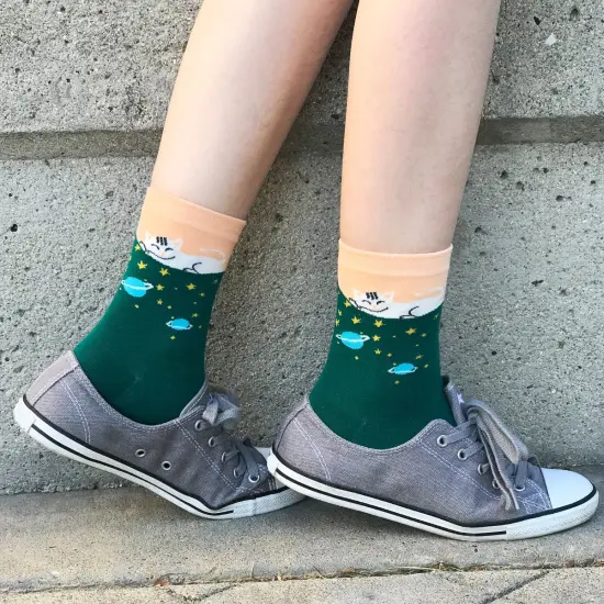 Wrapables Novelty Animal Print Crew Socks (Set of 5), Moonlight Cats {4}