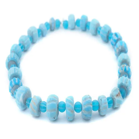 TheBeadChest Vintage Turquoise Ceramic & Glass Beads 13mm Afghanistan Blue Round Clay 16 Inch Strand {3}