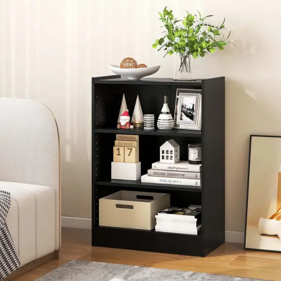 Costway 3-Tier Bookcase Open Multipurpose Display Rack Cabinet with Adjustable Shelves Black/Brown {2}