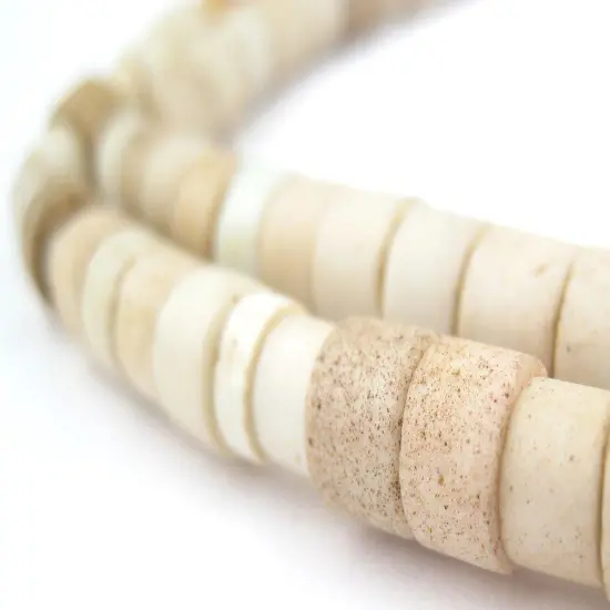 The Bead Chest Old White Nigerian Goomba Beads 7mm African Cylinder Glass Large Hole 26 Inch Strand Handmade {1}