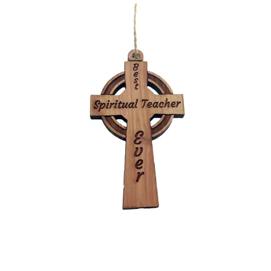 Best Spiritual Teacher Ever Celtic Cross - Cedar Ornament {1}