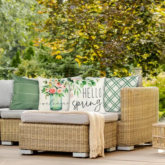 4 Pieces Spring Pillow Covers 18x18 , Spring Summer Farmhouse Throw Pillow Cover Green Garden Linen Cushion Case for Home Decor {1}