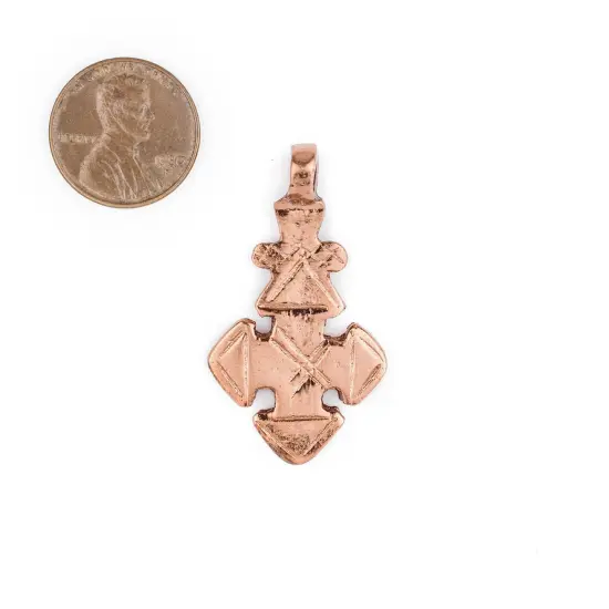 Copper Coptic Cross Pendant (41x22mm): Authentic Ethiopian East African Design for Jewelry & Necklace Making {2}