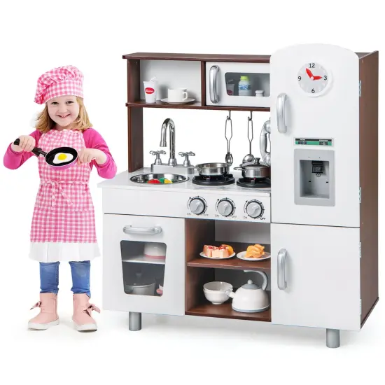 Costway Kids Kitchen Playset Pretend Play Kitchen Toy with Realistic Sounds & Lights {1}