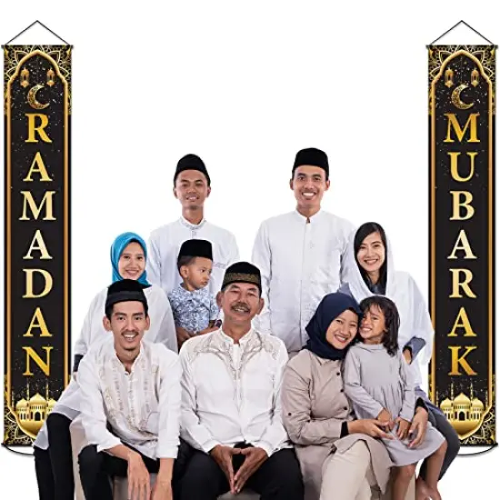 Ramadan Mubarak Door Sign Hanging Banners Decoration Set for Ramadan Themed Party Indoor and Outdoor Party Supplies Decorations {5}