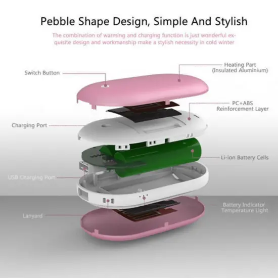 Rechargeable Hand Warmers Hot Hands 5200mAh Heated Electric Heater Power Bank Pink {2}