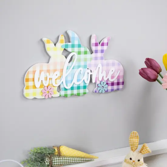 Northlight Gingham Bunnies Welcome Easter Wall Sign - 13.75" Multi {4}