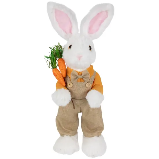 Northlight Plush Standing Boy Rabbit with Overalls Easter Figure - 15" - White and Tan {1}