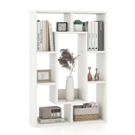 Costway 7-Cube Geometric Bookshelf with Anti-Toppling Device Modern Open Bookcase White/Black/Oak/Rustic Brown/Natural/Grey {1}