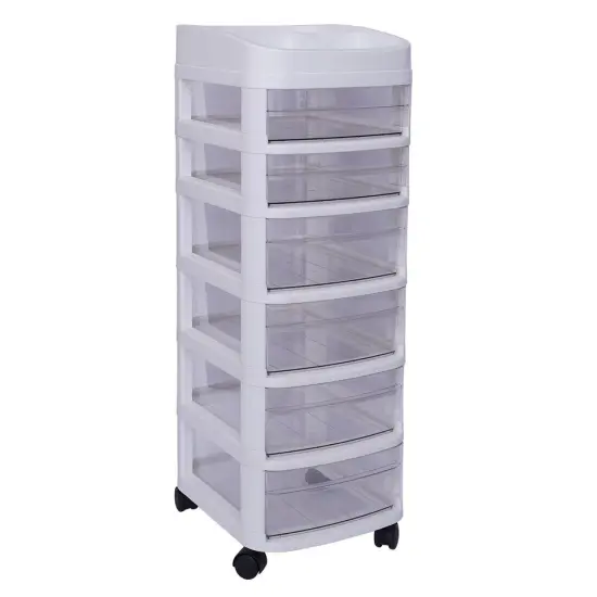White 6 Drawer Plastic Storage Rolling Cart Organizer Cabinet Trolley w/Wheels {1}
