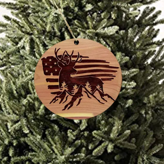 American Deer Flag - Cedar Ornament {3}