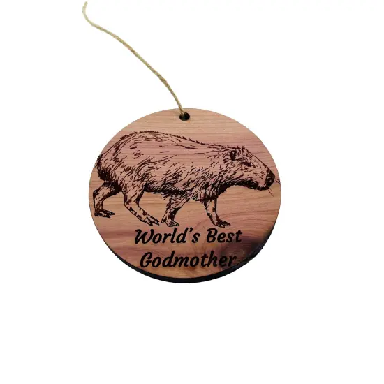 Worlds Best Godmother Capybara - Cedar Ornament {3}