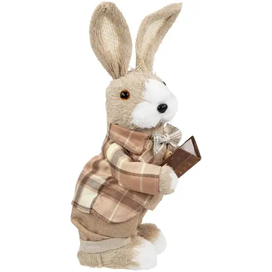 Northlight Boy Easter Rabbit Figurine with Plaid Jacket - 12" - Beige {6}
