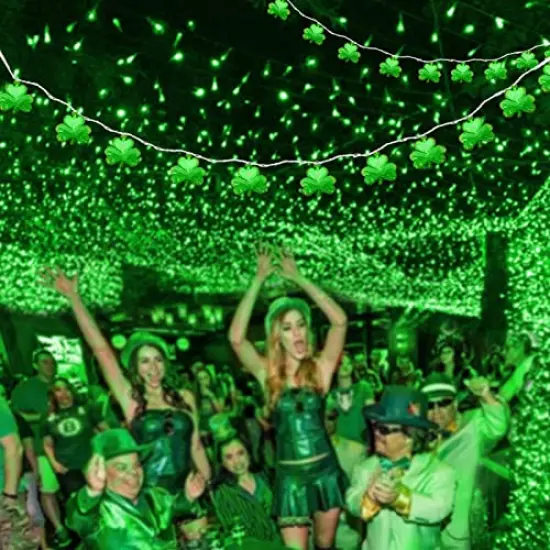 Outdoor St. Patrick's Day String Lights, 8.5Ft St. Patrick Decoration Lights with 10 Clover Lights, Plug in Shamrocks Lights Indoor for Garden Bedroom Birthday, Green Clover Decor {2}