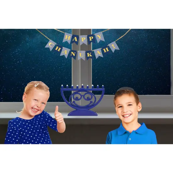 Rite Lite 8.5" Blue Battery Operated Multi Function LED Menoji Hanukkah Menorah {5}